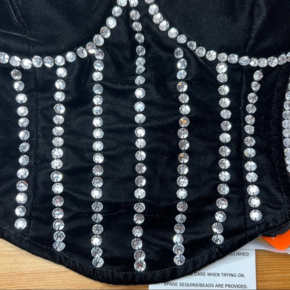 NEW Starlet ASOS Black Crushed Velvet Embellished Zip Back Corset Top 8 - Picture 7 of 10